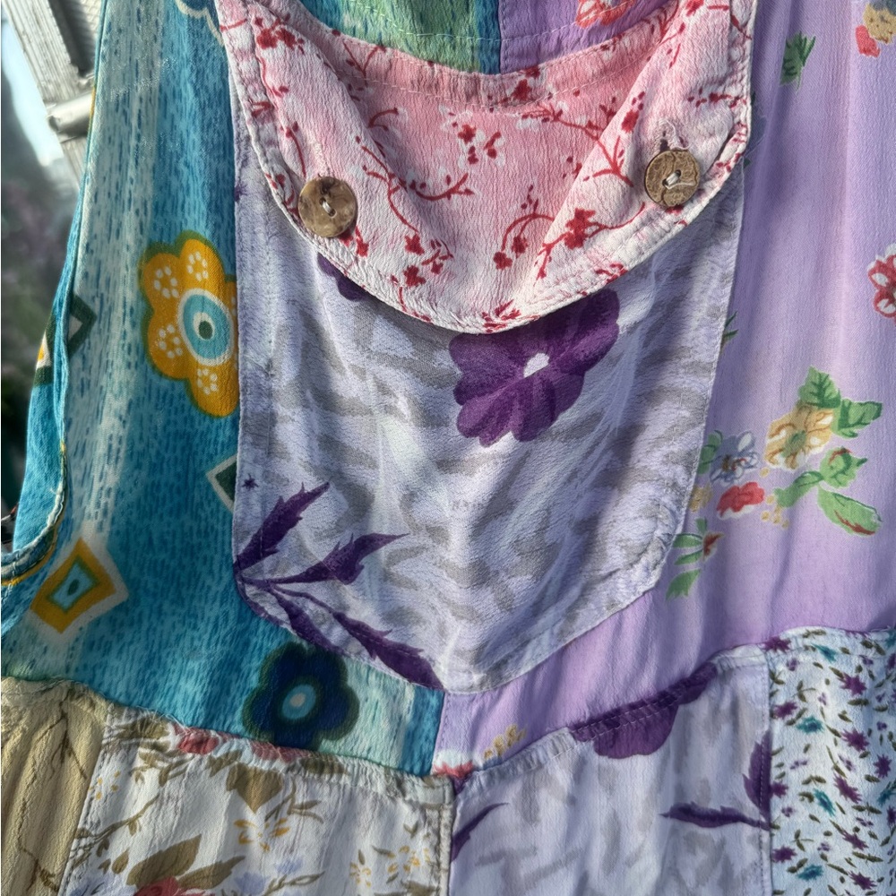 Sacred Threads Boho Patchwork Floral Jumpsuit Overalls in Floral Pastel Mix - Picture 3 of 5